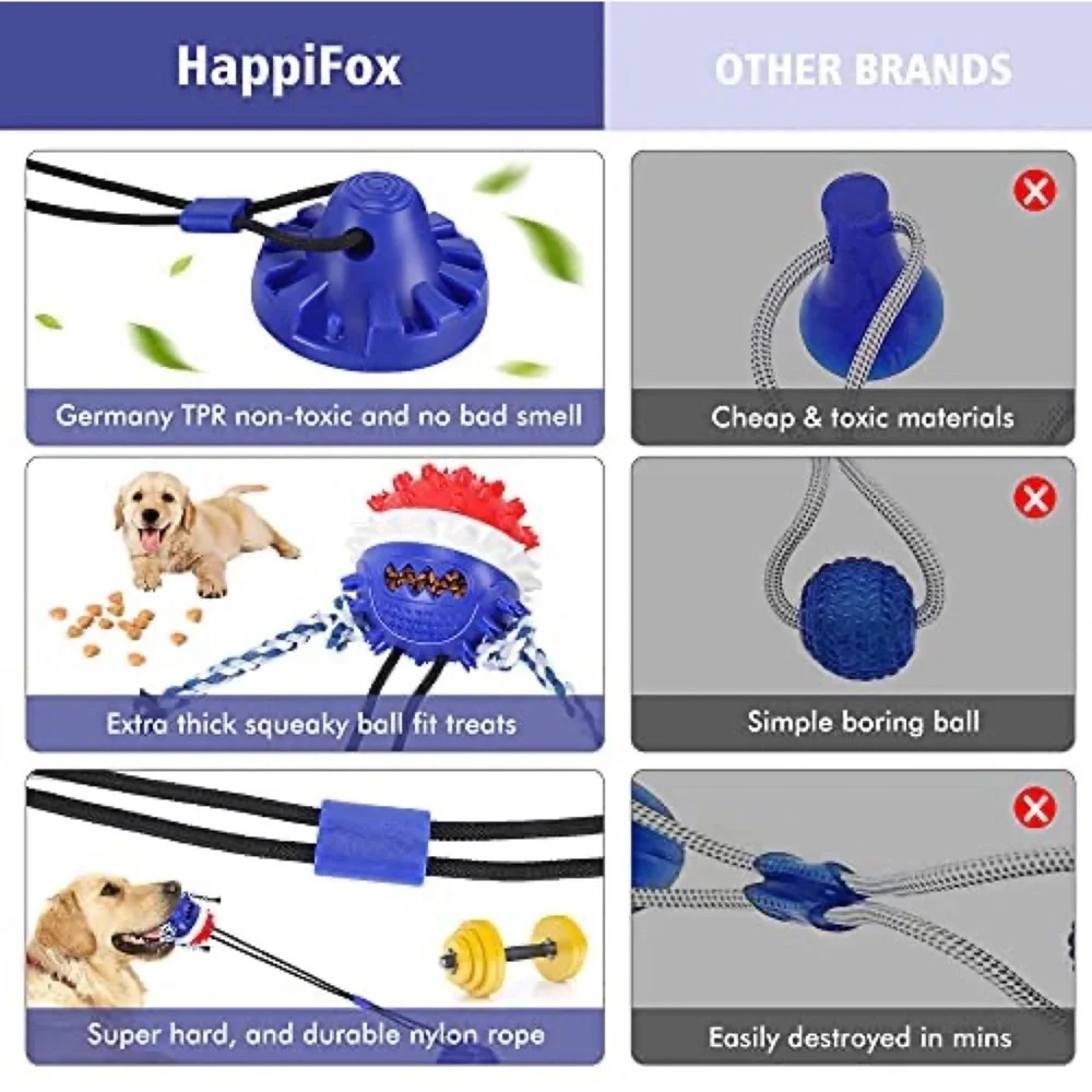 Dog Squeaky Suction Cup Tug of War Treat Dispensing Rope Teeth Cleaning Chew Toy
